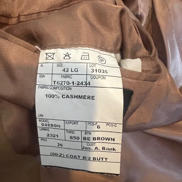 100% Cashmere Jos. A Bank Sportcoat Jacket, Camel Tan - Picture 4 of 4